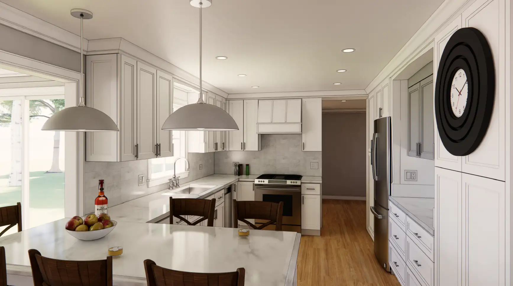 Kitchen renovation in Libertyville with white cabinetry